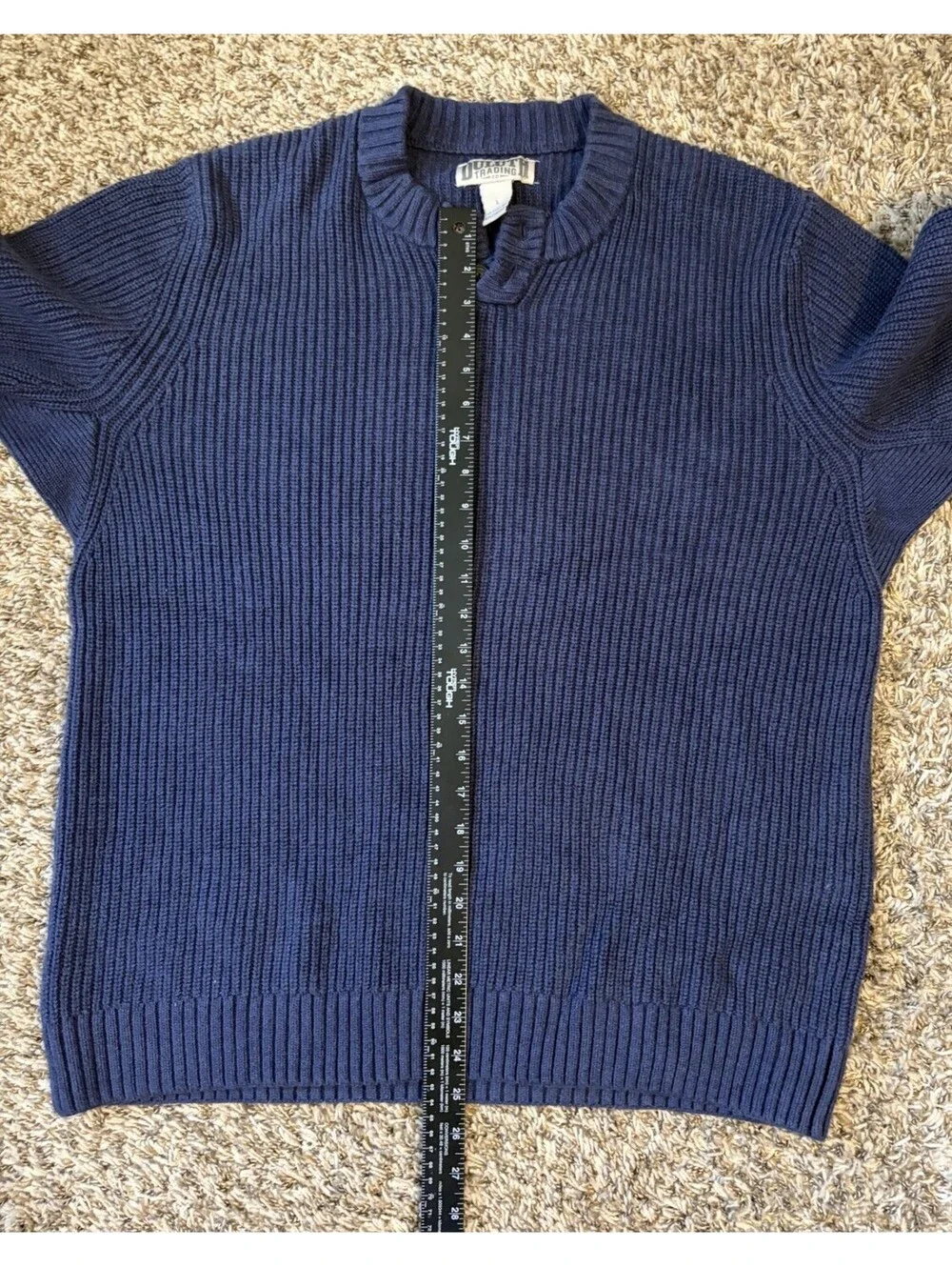 Duluth Trading Men’s Size Large Blue Knit Fisherman Sweater Cotton Henley Button